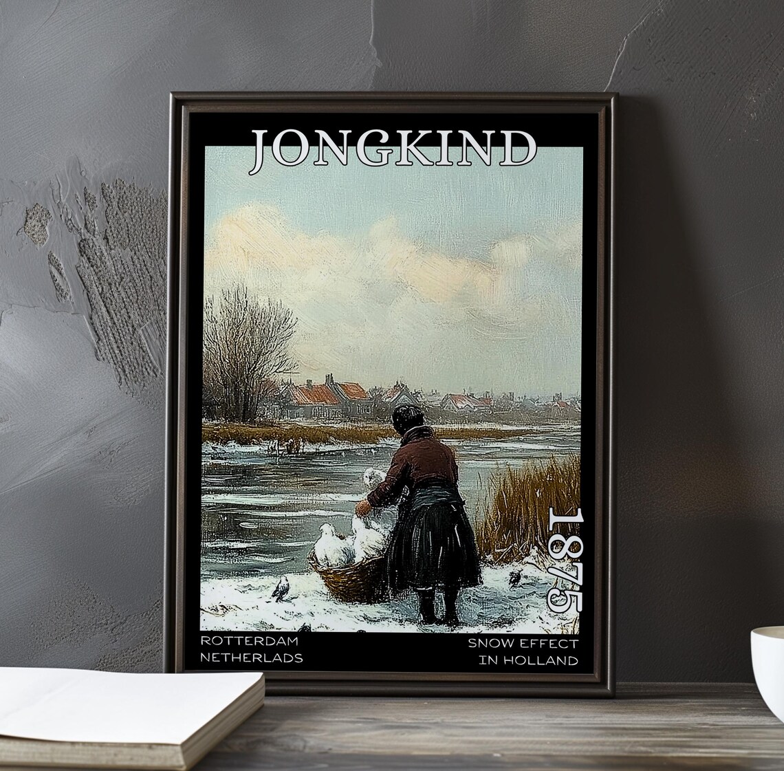 Johan Jongkind Woman With Basket by Frozen River 1875 Winter Poster