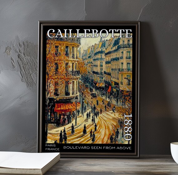 Caillebotte Boulevard Autumn Cafe Crowd on Golden Street Poster