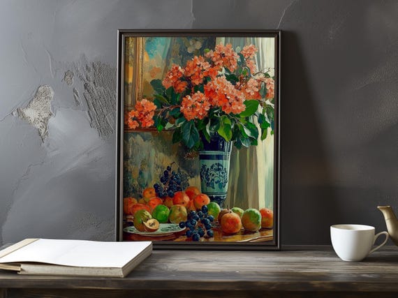 Still Life With Flowers And Fruit Paul Cezanne Inspired Impressionist Art Print French Natural Landscape Poster Impressionism
