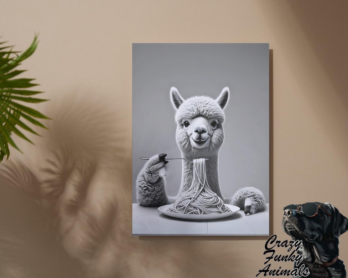 Funny Alpaca With Spaghetti, Kitchen Humorous Poster - Image 2