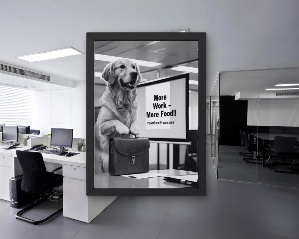 Funny Golden Retriever with Briefcase Office PowerPoint Dog Poster - Image 3