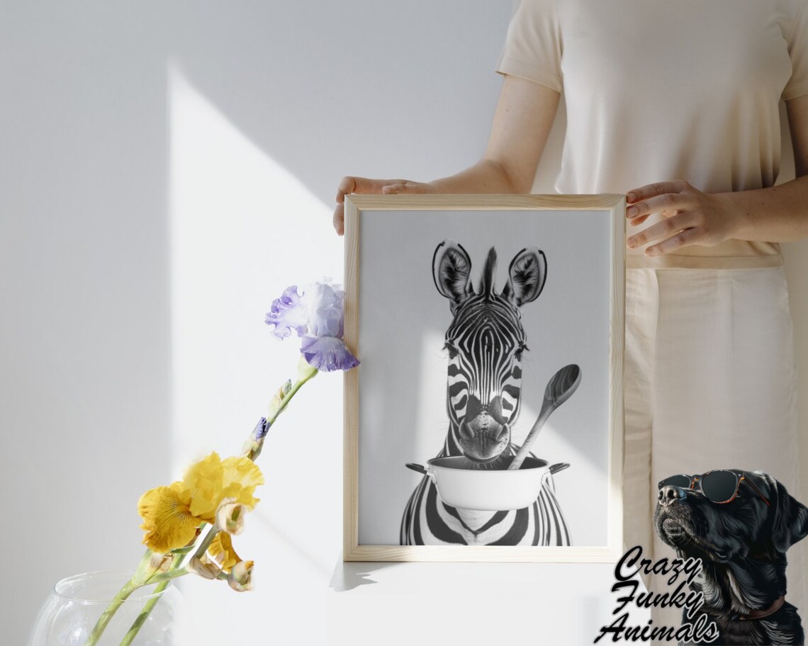 Zebra Chef Holding a Cooking Pot and Wooden Spoon Funny Poster - Image 3