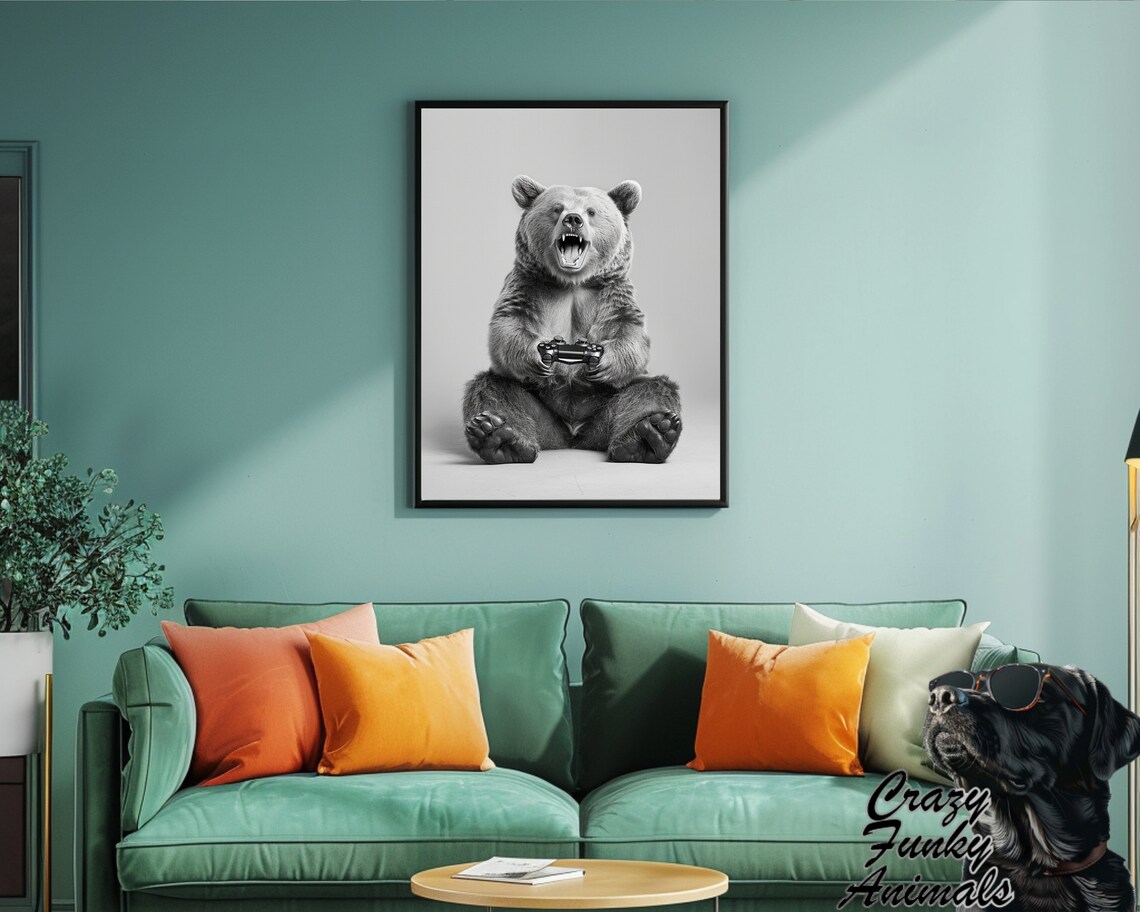 Funny Bear With Controller, Gamer Gift Art - Image 2