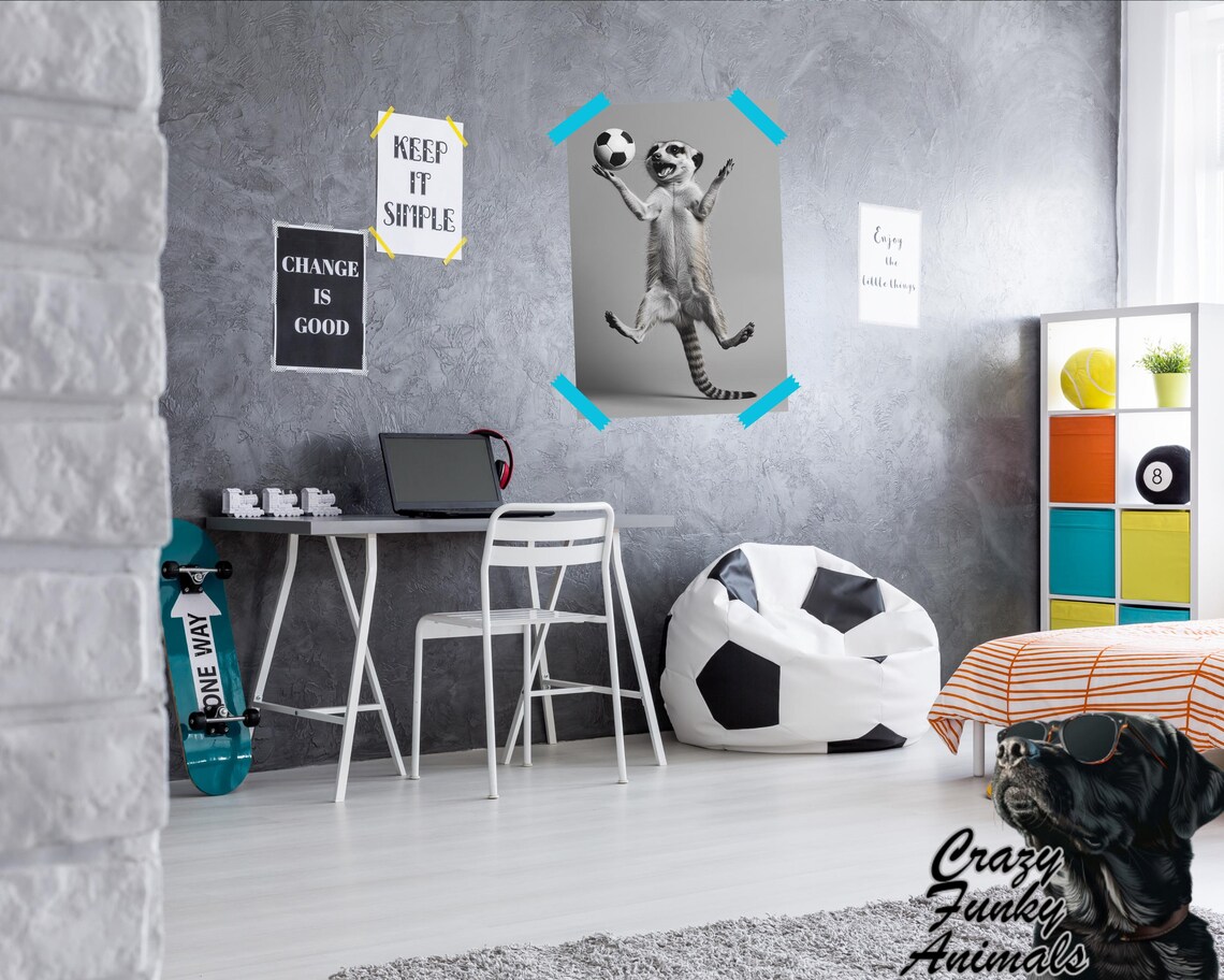 Meerkat Balancing a Soccer Ball on One Hand Funny Sports Poster - Image 2