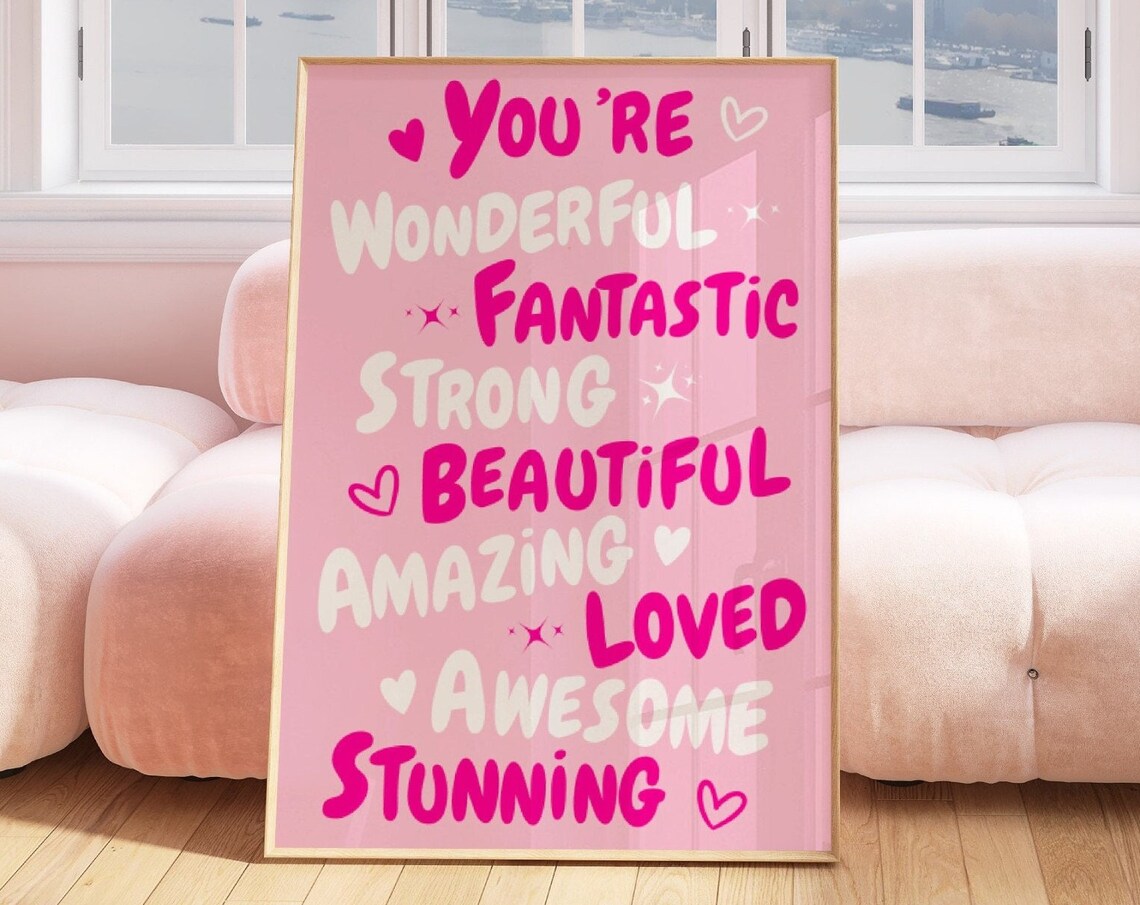 You Are Amazing Print, Pink Preppy 70s Poster - Image 4