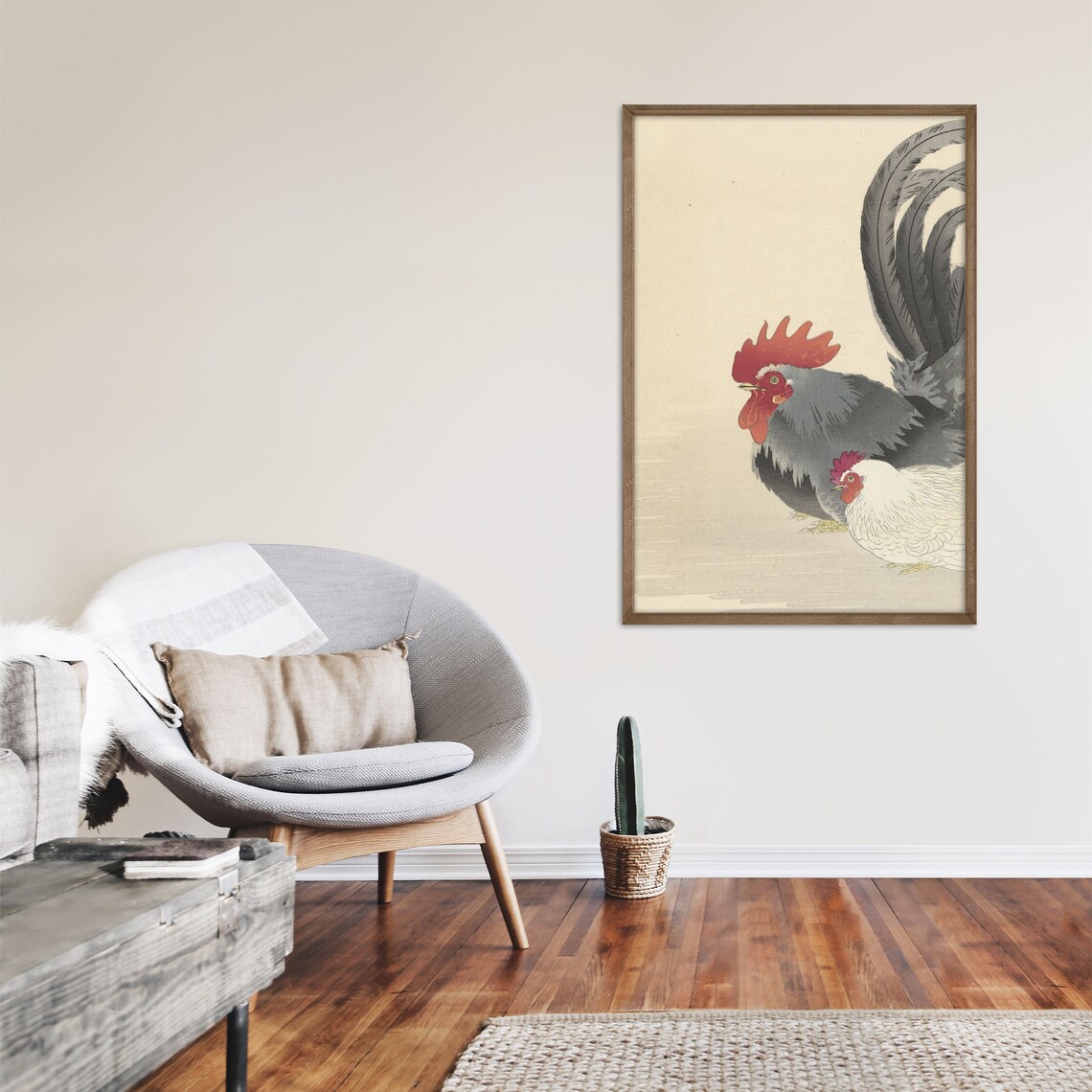 Ohara Koson Chicken And Rooster 1920 Japanese Woodblock Art Print - Image 2