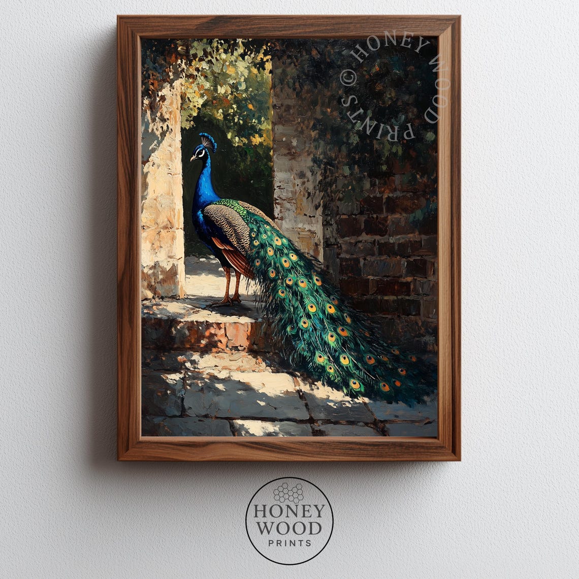 Peacock Bird Vintage Moody Oil Painting Elegant Wildlife Print
