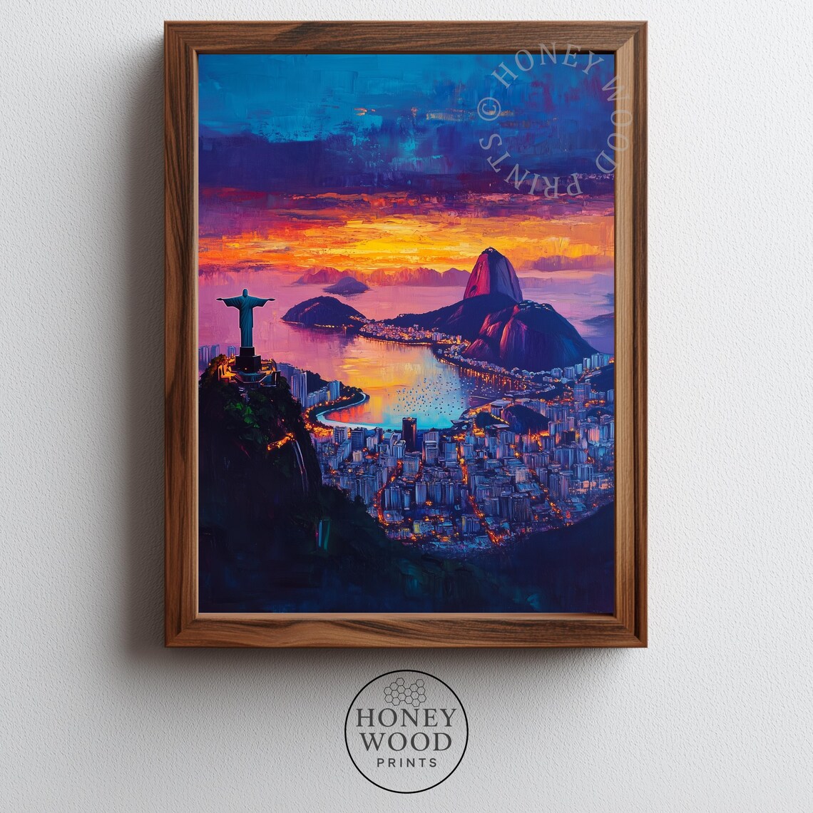 Rio De Janeiro Sunset Christ Redeemer Sugarloaf Bay City Poster