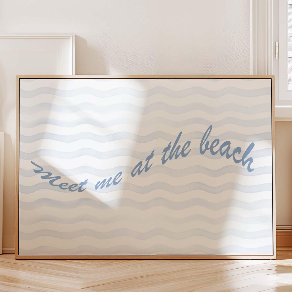 Dreamy Meet Me at the Beach Blue Coastal Waves Quote Wall Art