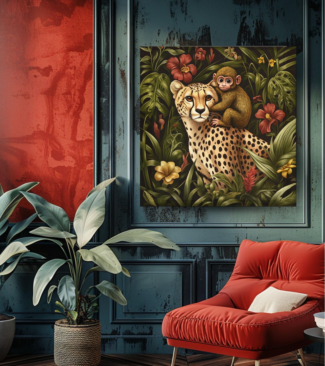 Cheetah And Monkey, Tropical Jungle Art Print - Image 5