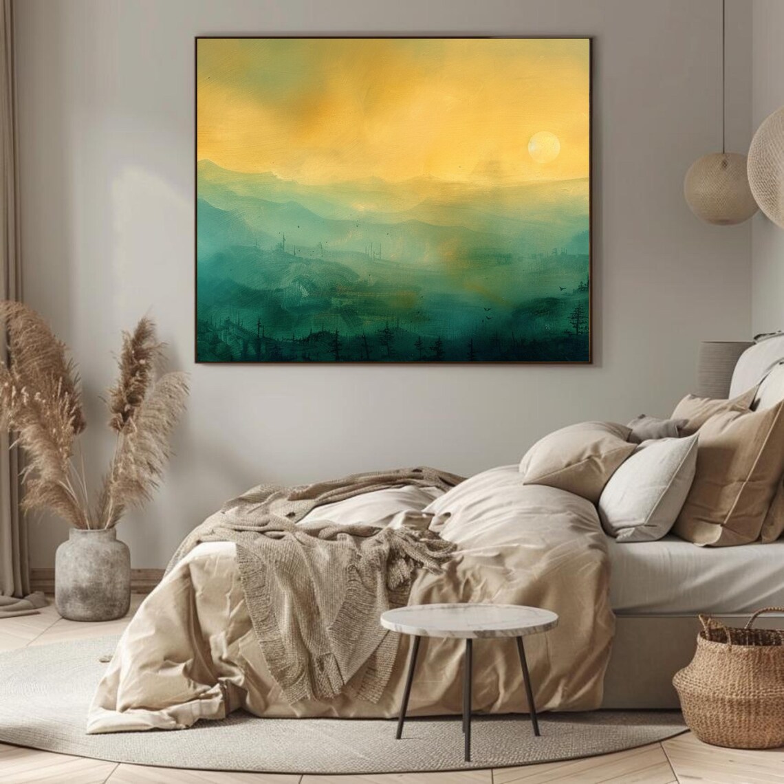 Foggy Sunset Framed Landscape Art Boho Wall Decor Large Wall Art Oversized Horizontal Wall Decor Panoramic Living Room Wall Art - Image 2