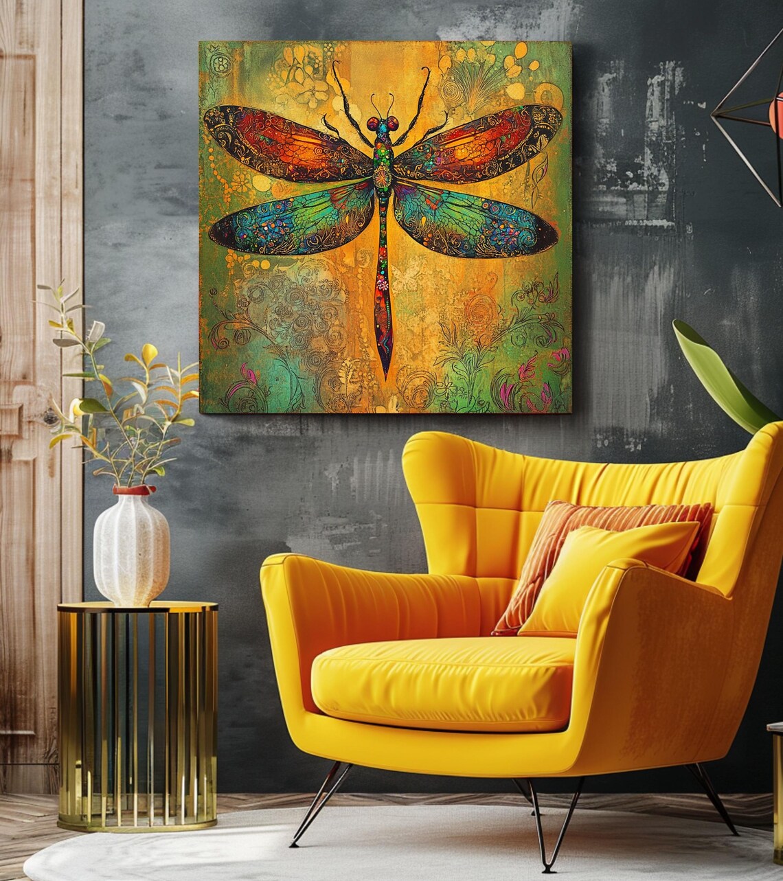 Whimsical Dragonfly, William Morris Style Nature Art - Image 3