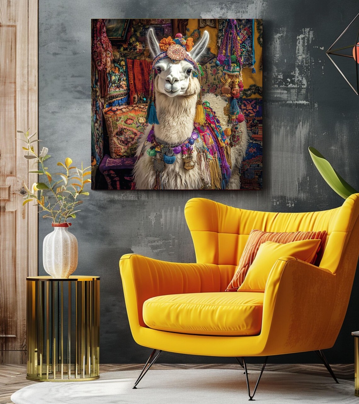 Bohemian Llama Wall Art, Colorful Maximalist Decor - Image 3