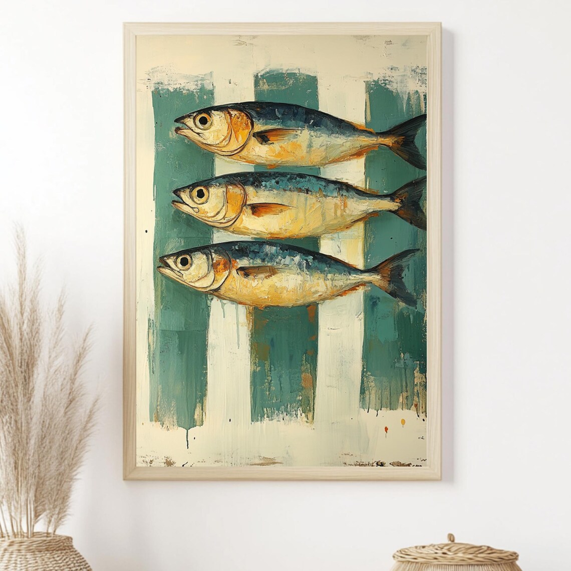 Three Fish Rustic Coastal Kitchen Art Print