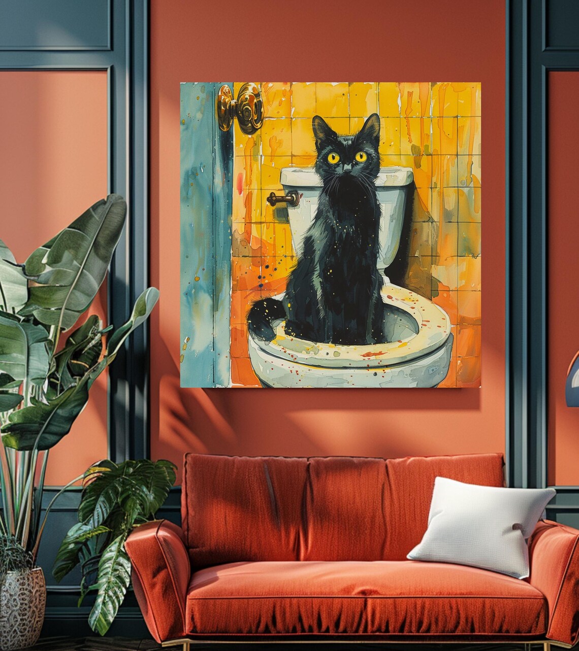 Funny Cat Bathroom Art Print, Cat On Toilet - Image 2