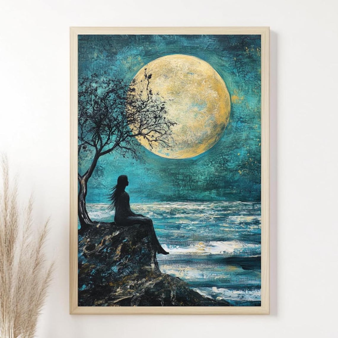 Moonlit Ocean, Dreamy Coastal Night Sky Art