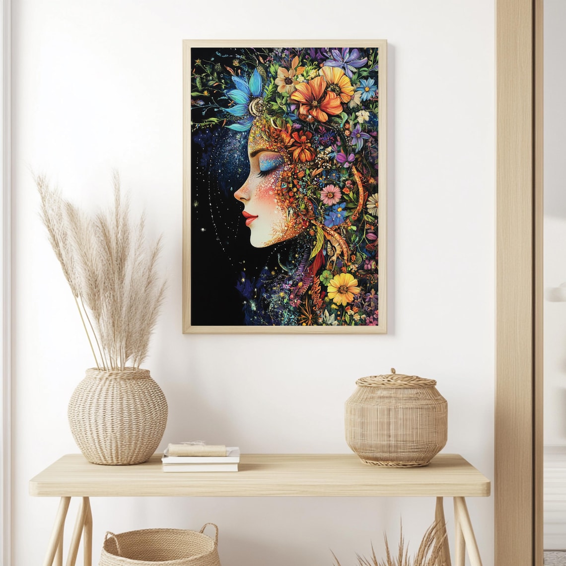 Floral Goddess, Celestial Boho Decor Art Print - Image 2