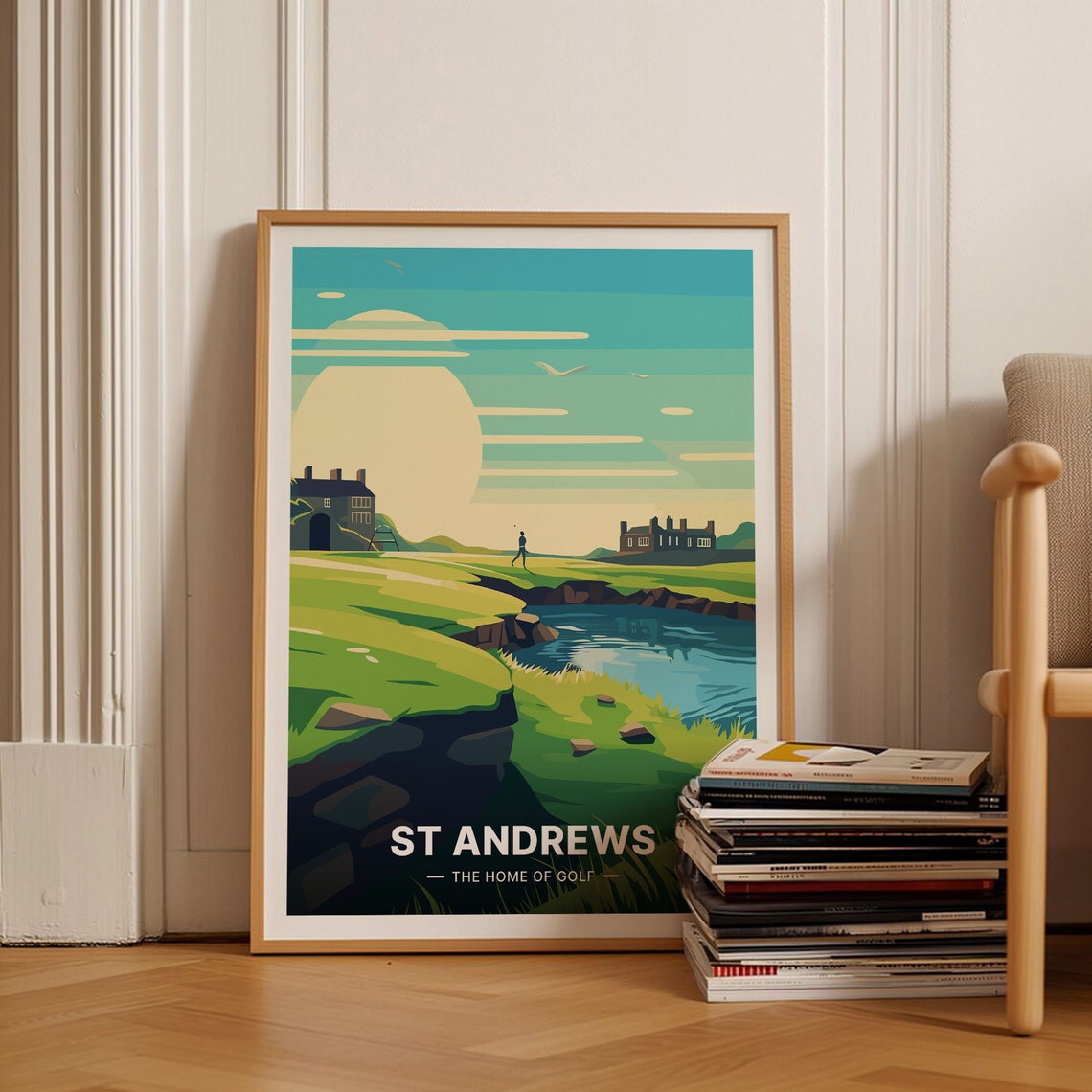 St Andrews Scotland Golf Course Links Sunrise Golfer Art Poster