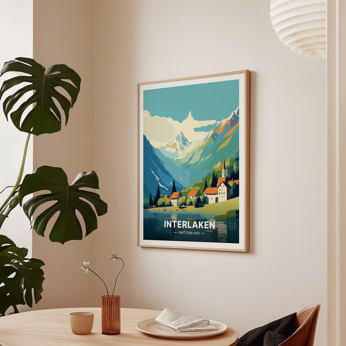 Interlaken Switzerland Alpine Lake Village Peaks Travel Poster - Image 2