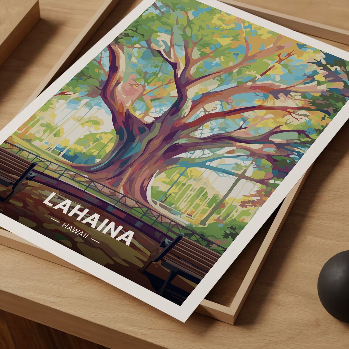 Vintage Lahaina Maui Banyan Tree Travel Poster - Image 3