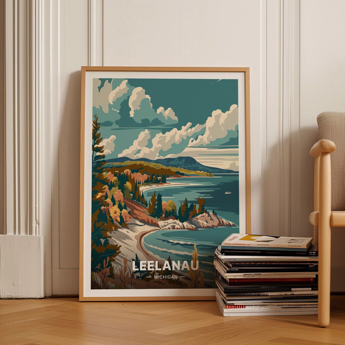 Leelanau Michigan Travel Poster, Scenic Landscape Art Print