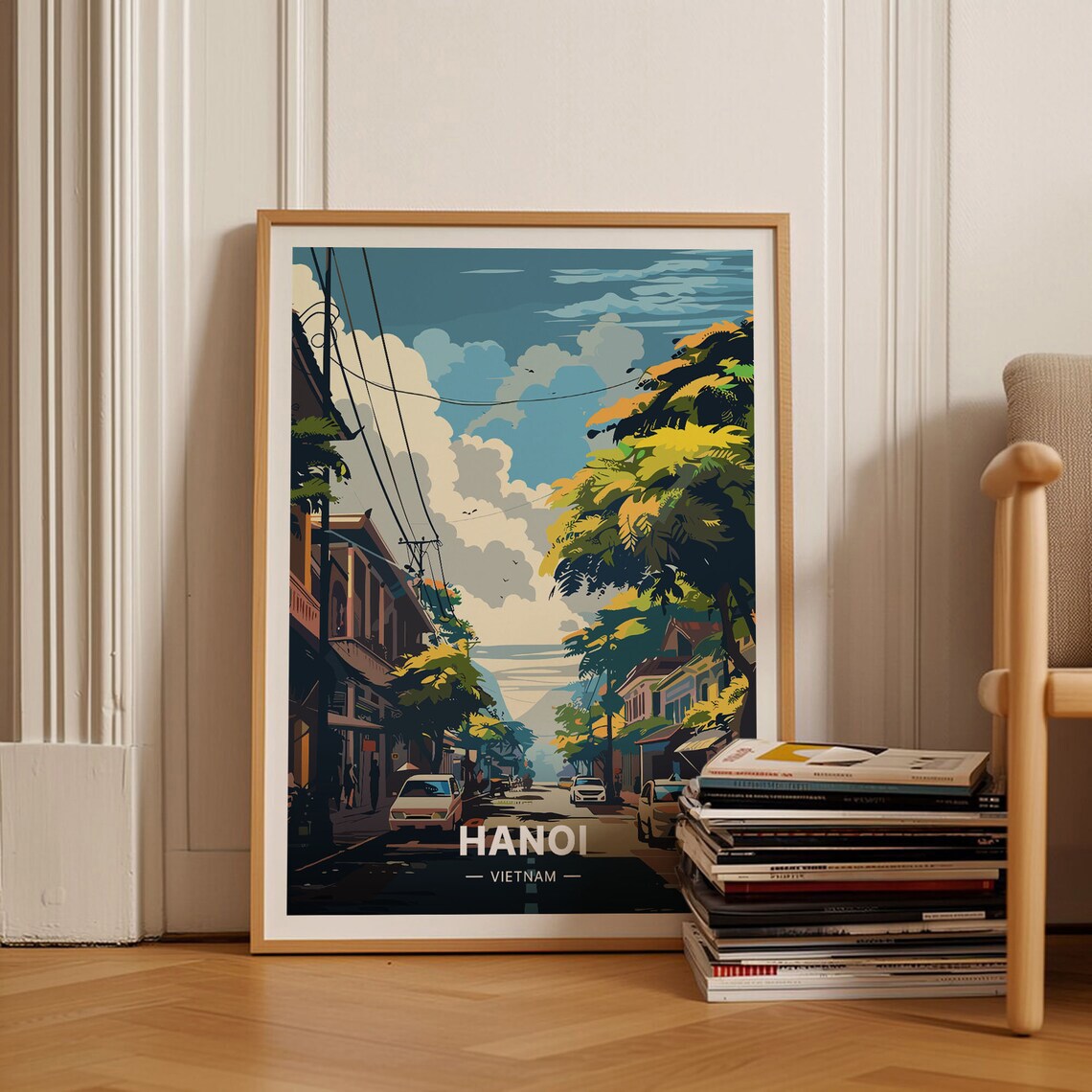Hanoi Cityscape Travel Poster, Vietnam Inspired Art Print