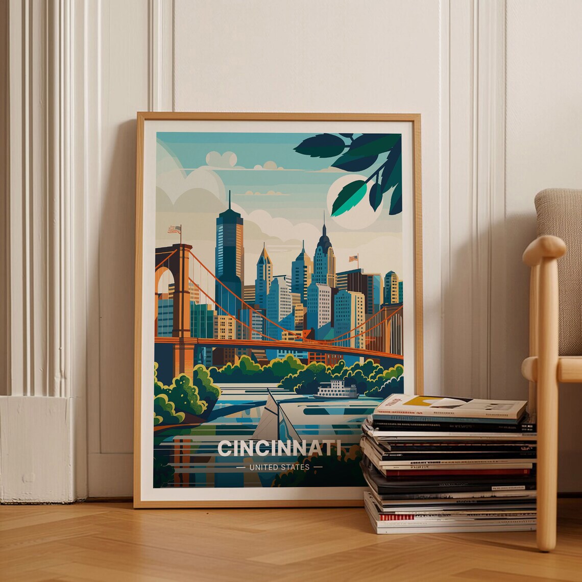 Cincinnati Cityscape Travel Poster, Ohio Travel Poster