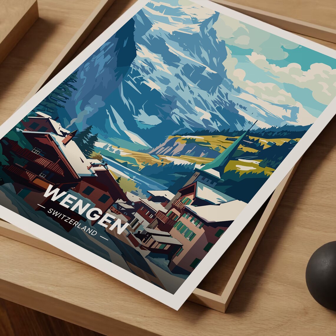 Swiss Alps Wengen Travel Poster, Mountain Scenery - Image 3