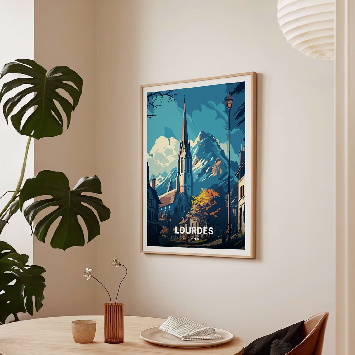 Lourdes France Pyrenees Church Spire Mountain Sanctuary Travel Poster - Image 2