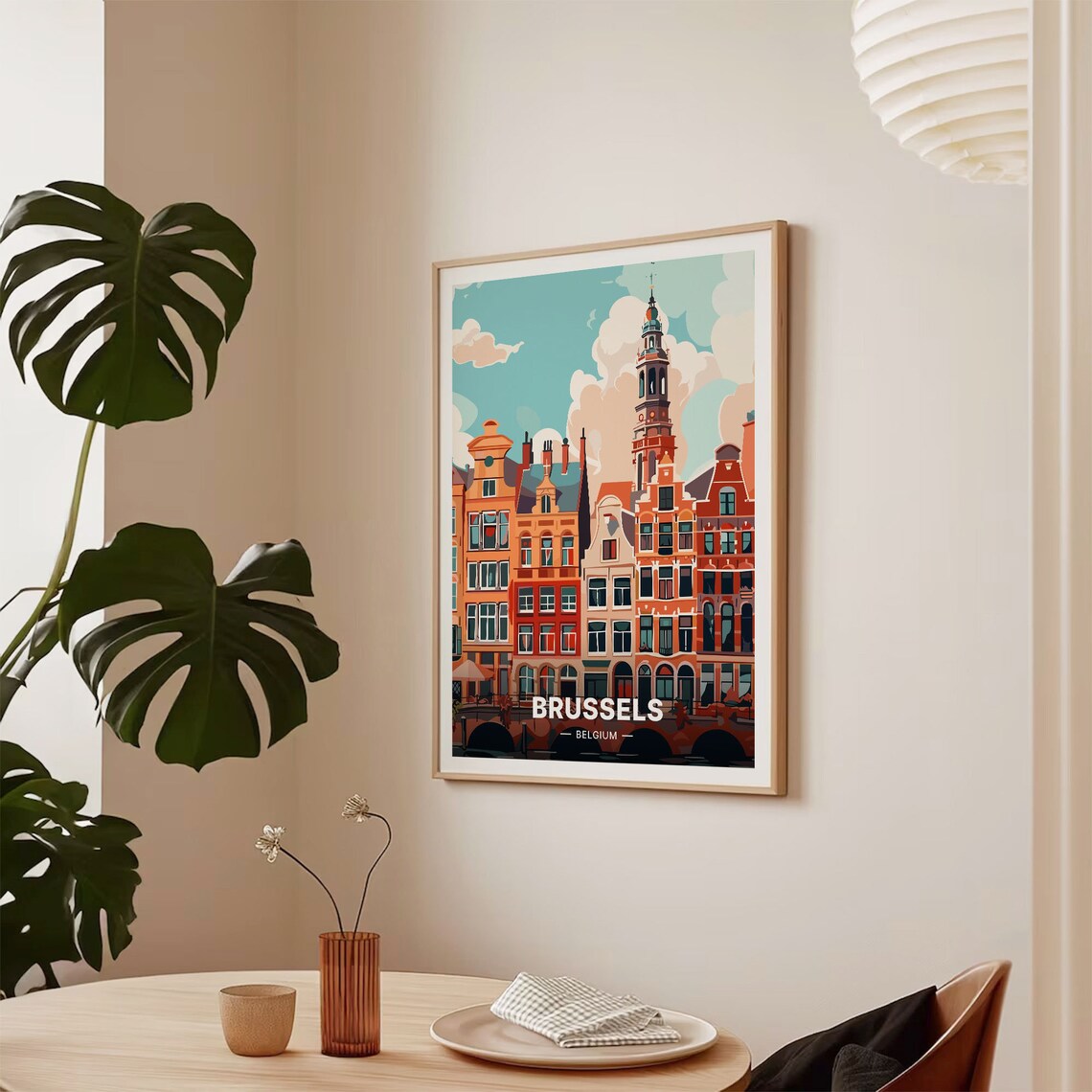 Brussels Belgium Historic Gabled Houses Church Tower Travel Poster - Image 2