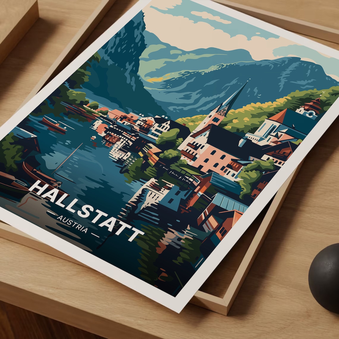 Hallstatt Austria Lakeside Village Town Vintage Travel Art Poster - Image 3
