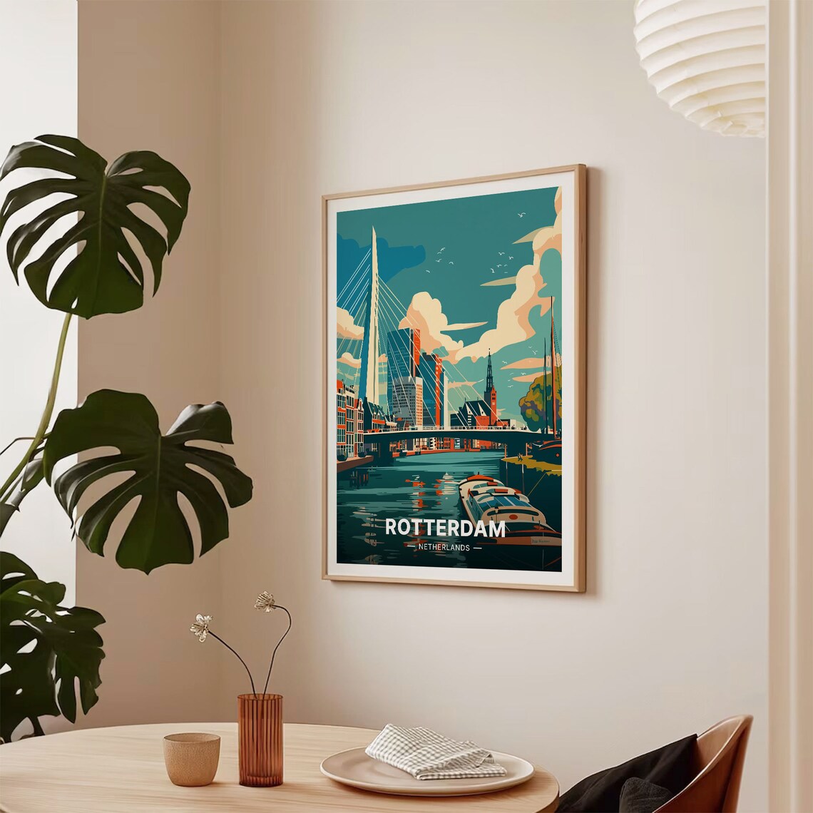Rotterdam Netherlands Erasmus Bridge Vintage Travel Poster Cityscape Art - Image 2