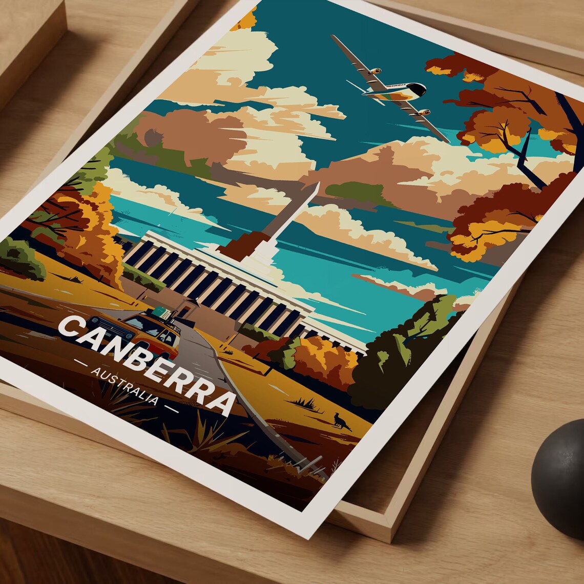 Canberra Australia War Memorial Plane Vintage Mid Century Travel Poster - Image 3