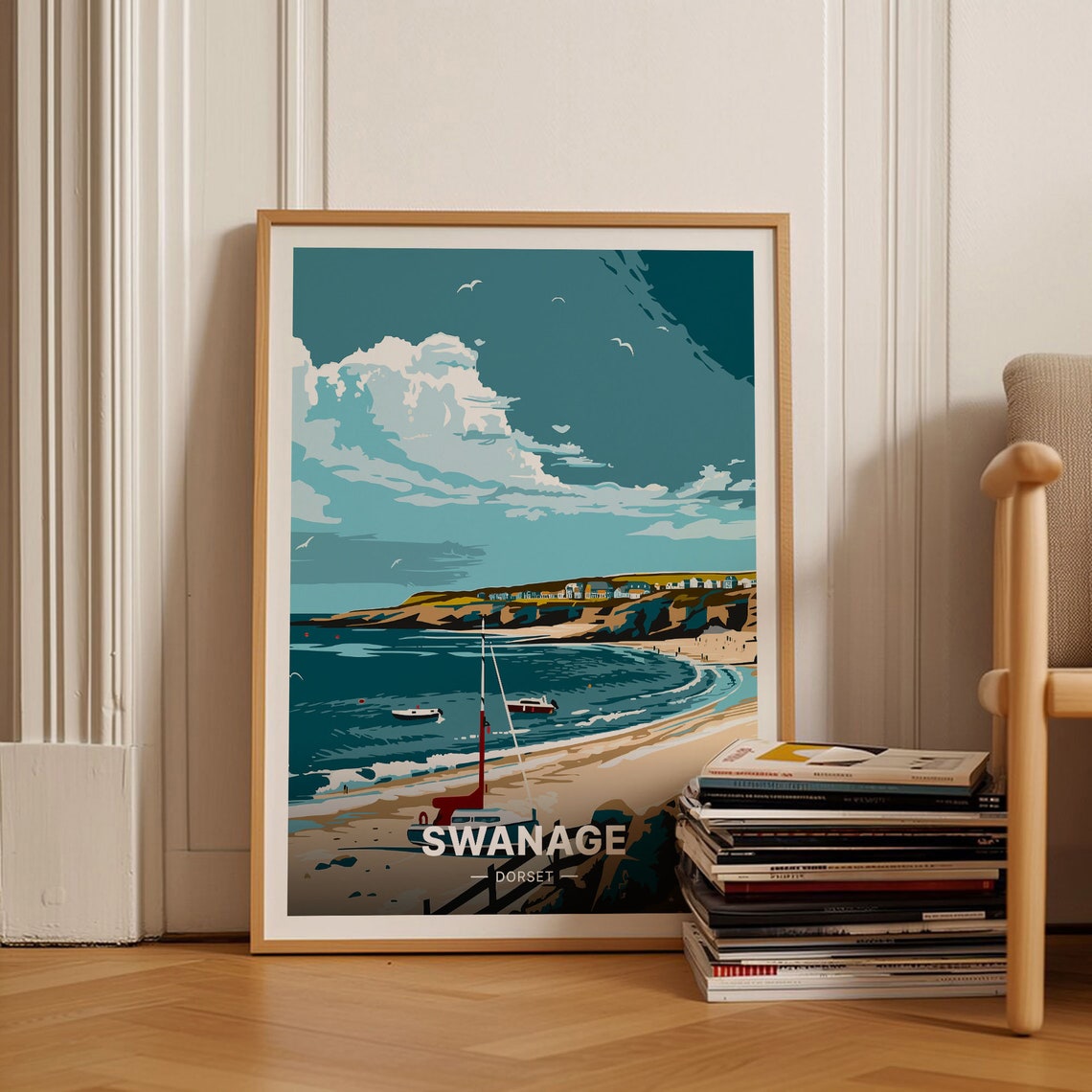 Swanage Dorset Sandy Bay Sailing Boats Coastal Travel Poster