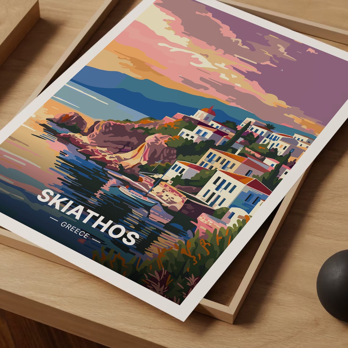 Skiathos Greece Sunset Harbor Whitewashed Village Travel Poster Art - Image 3