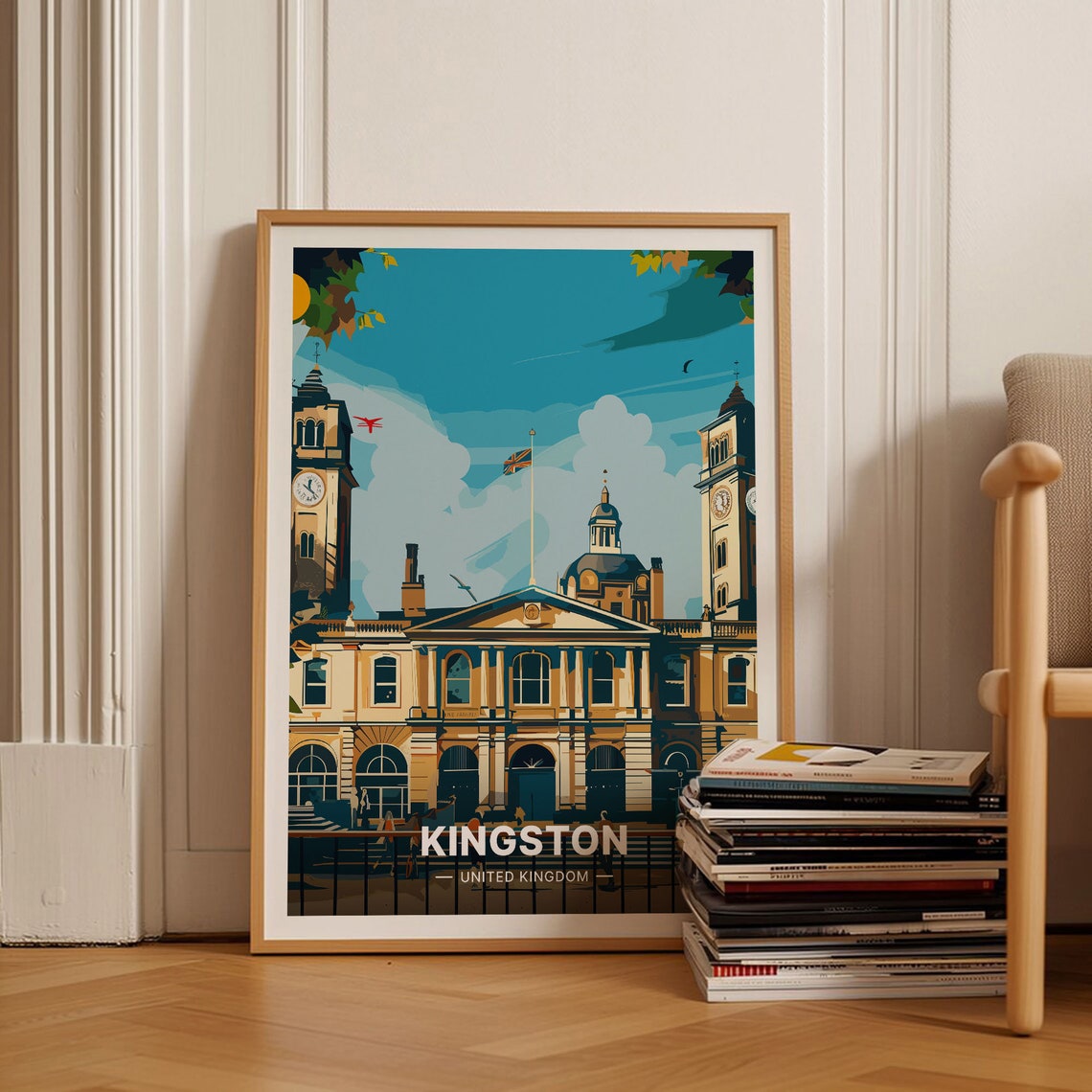 Kingston Upon Thames Guildhall Clock Towers Riverside Travel Poster