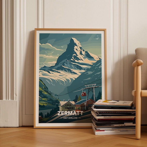 Swiss Alps Zermatt Travel Poster, Switzerland Landscape