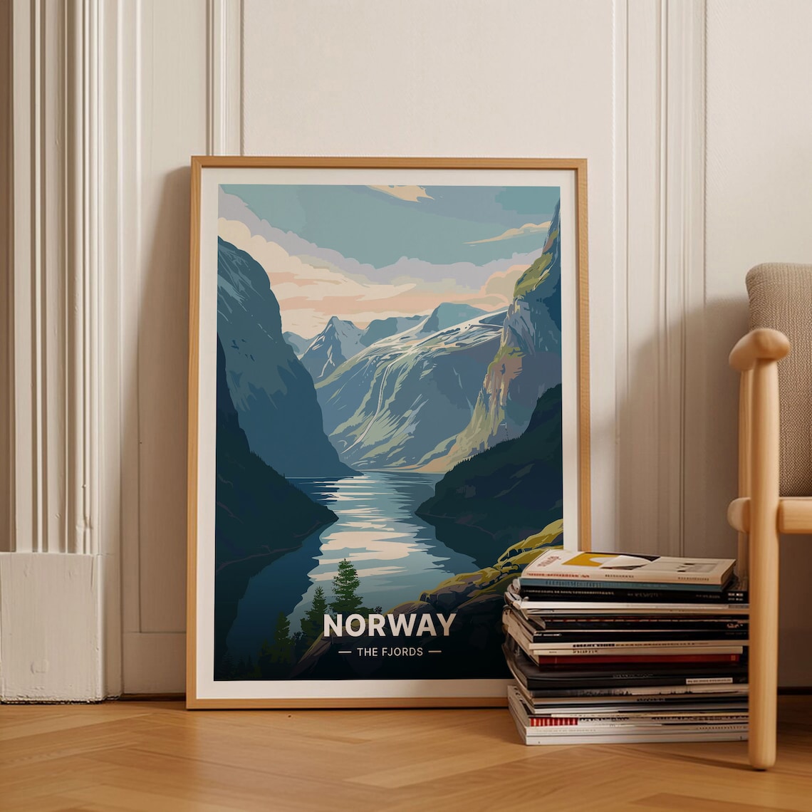 Norway The Fjords Majestic Cliffs Vintage Scandinavian Travel Poster