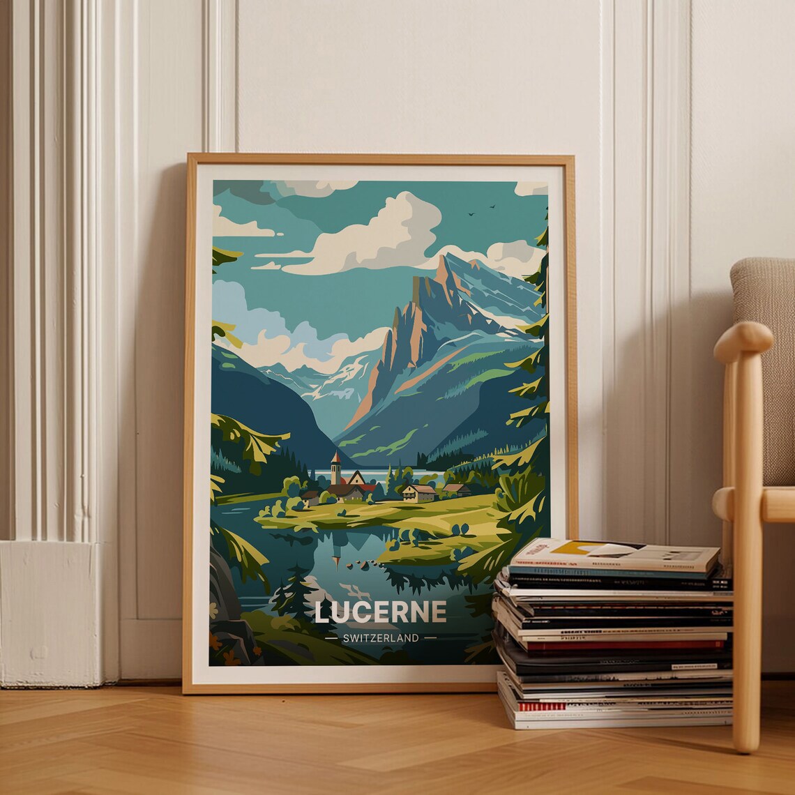 Lucerne Switzerland Alpine Lake Mountain Village Travel Poster