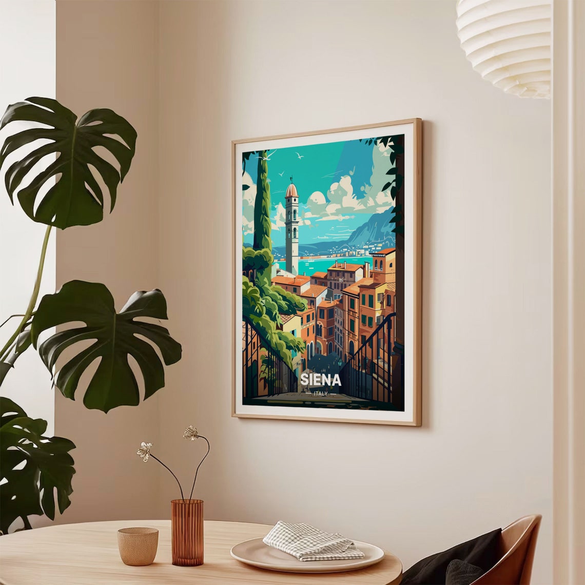 Siena Italy Bell Tower Old Town Steps Tuscan Rooftops Travel Poster - Image 2