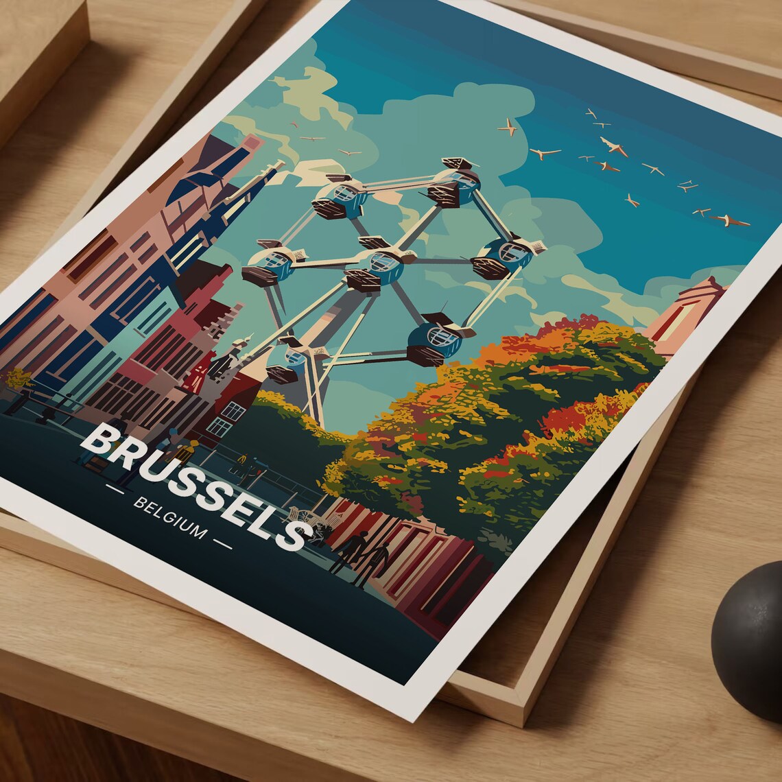 Brussels Atomium Vintage Travel Poster, Belgium Skyline - Image 3