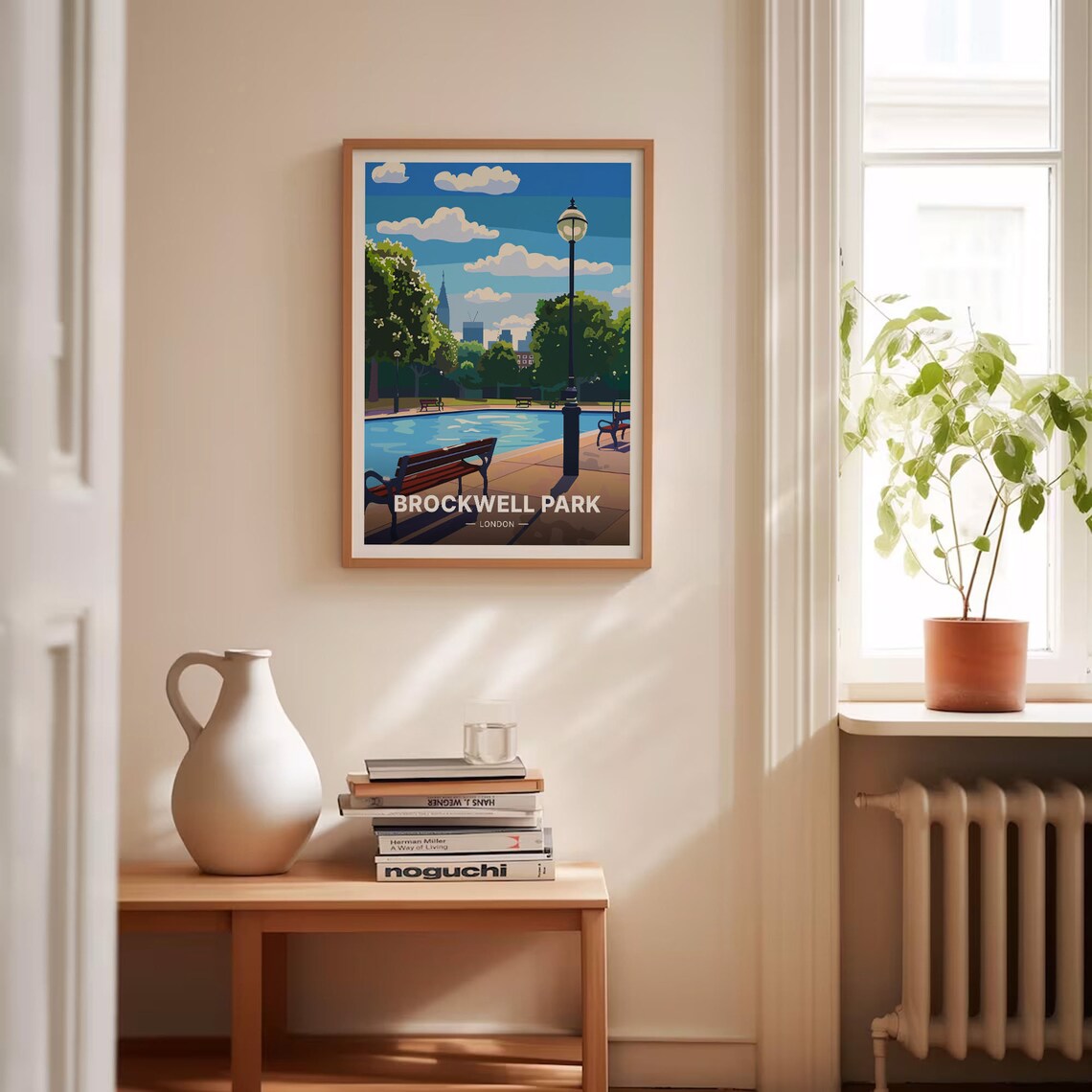 Brockwell Park London Pond and Benches Vintage Travel Poster - Image 4