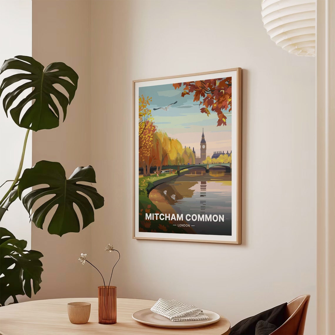 Mitcham Common London Autumn River Swans Big Ben Bridge Poster - Image 2