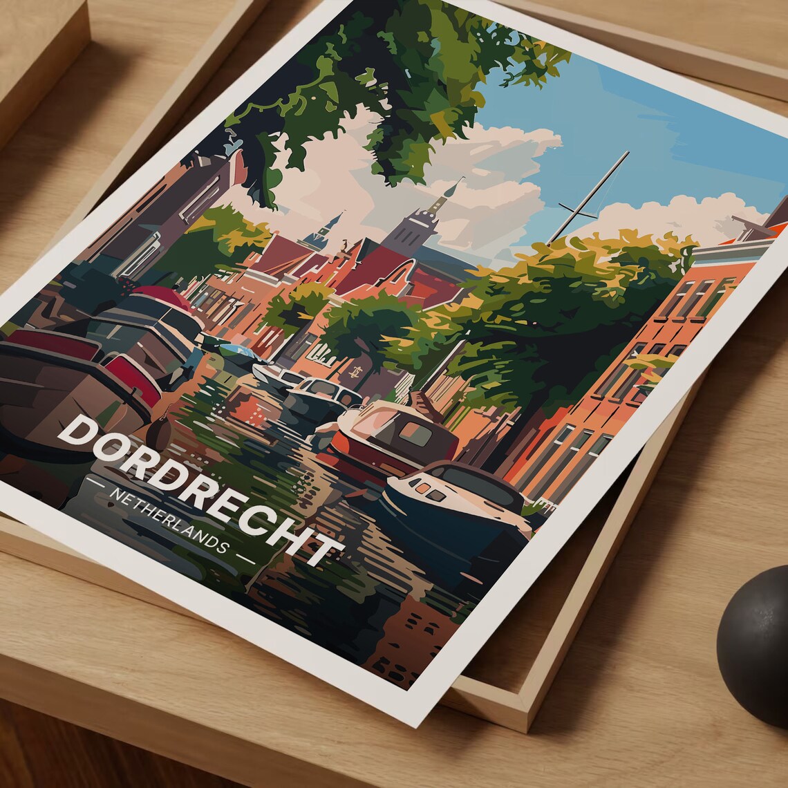 Dordrecht Netherlands Canal Boats Church Cityscape Vintage Travel Poster - Image 3