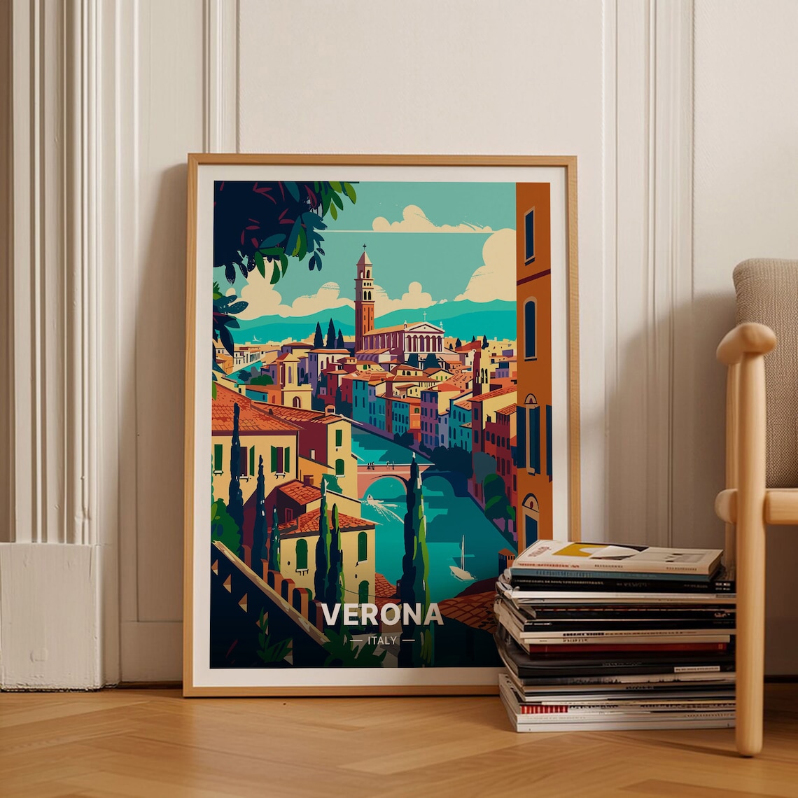 Verona Italy Travel Poster, Artistic Wall Decor