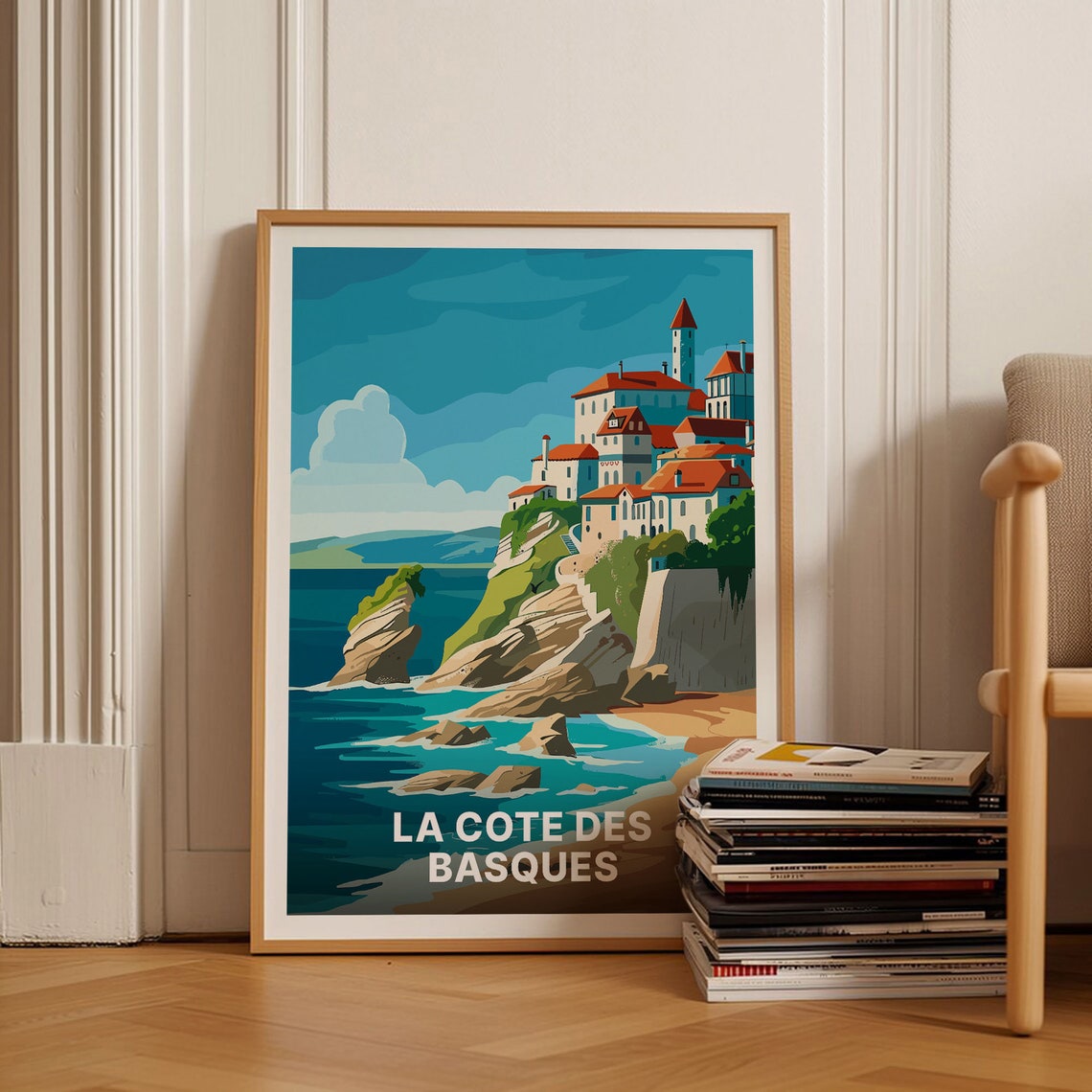 La Cote des Basques French Coast Clifftop Town Sea View Poster