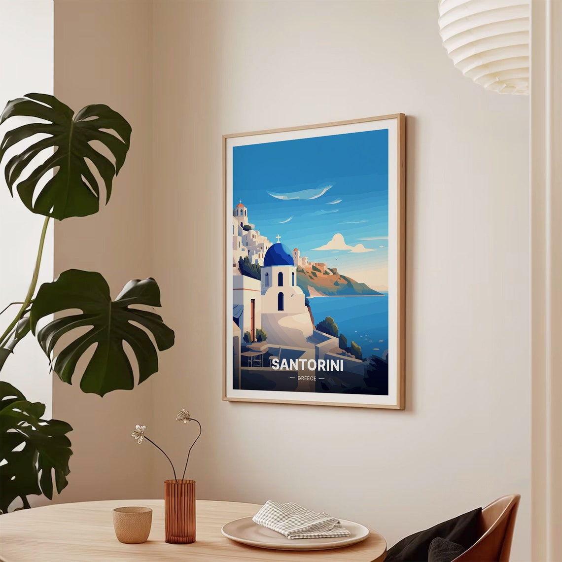 Santorini Greece Blue Dome Churches Caldera View Travel Poster - Image 2