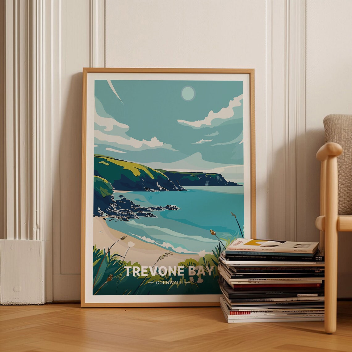 Trevone Bay Cornwall Coastal Cliffs Beach Waves Travel Poster