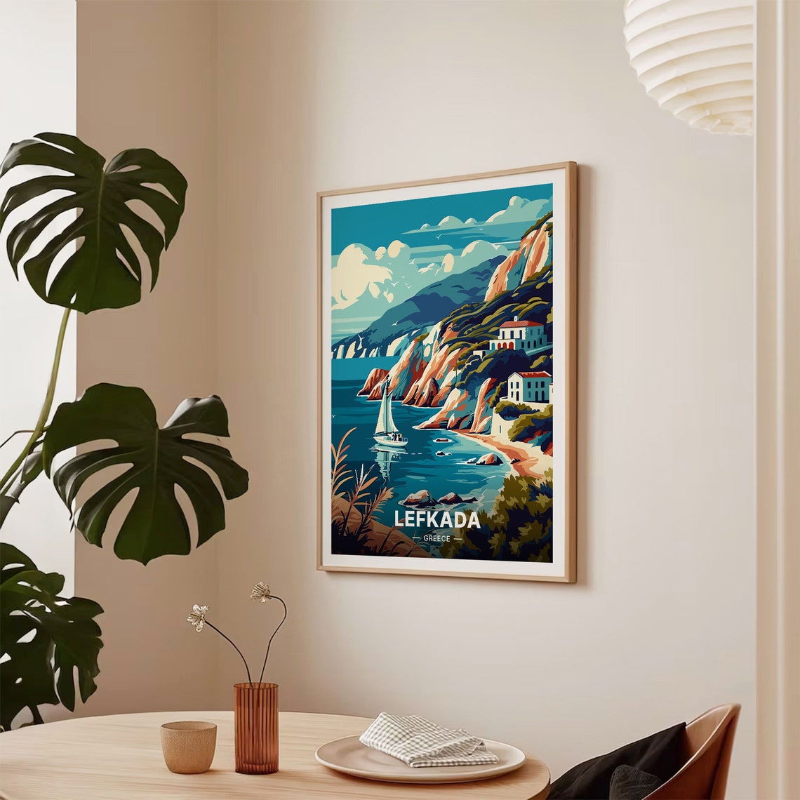 Lefkada Greece Poster Ionian Coast Cliffs Sailboat Seaside Art - Image 2