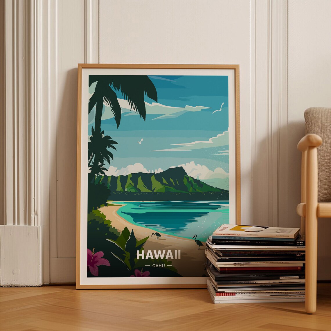 Hawaii Travel Poster, Oahu Scenic Landscape